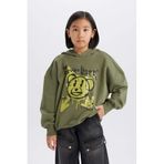DeFacto Oversize Geniş Kalıp Kapüşonlu Baskılı Sweatshirt Kız Çocuk, 7-8 Yaş, D1567A824WN, Haki-KH210, kız-çocuk