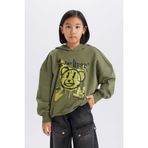 DeFacto Oversize Geniş Kalıp Kapüşonlu Baskılı Sweatshirt Kız Çocuk, 8-9 Yaş, D1567A824WN, Haki-KH210, kız-çocuk