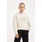 Defacto Oversize Geniş Kalıp Kapüşonlu İşlemeli Sweatshirt Kız Çocuk, 8-9 Yaş, D2885A824WN, Ekru-ER233, kız-çocuk, 8/9 Yaş (134cm)