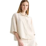 DeFacto Oversize Geniş Kalıp Keten Karışımlı Kısa Kollu Gömlek, M, F5848AX25SM, Bej-BG286, Kadın