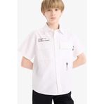 DeFacto Oversize Geniş Kalıp Polo Yaka Baskılı Poplin Kısa Kollu Gömlek Erkek Çocuk, 11-12 Yaş, E5034A825SM, Beyaz-WT34, Erkek Çocuk
