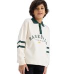 DeFacto Oversize Geniş Kalıp Polo Yaka Baskılı Uzun Kollu Tişört Erkek Çocuk, 7/8 Yaş (128cm), G6167A826SP, Ekru, Erkek Çocuklar