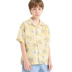 DeFacto Oversize Geniş Kalıp Polo Yaka Desenli Viskon Kısa Kollu Gömlek Erkek Çocuk, 8-9 Yaş, F5671A825HS, Sarı-YL273, Erkek Çocuklar
