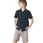 DeFacto Oversize Geniş Kalıp Polo Yaka Keten Görünümlü Kısa Kollu Gömlek Erkek Çocuk, 8-9 Yaş, D5861A825SM, Siyah-BK27, Erkek Çocuk