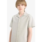DeFacto Oversize Geniş Kalıp Polo Yaka Müslin Kısa Kollu Gömlek Erkek Çocuk, 5-6 Yaş, 25Y801007681_D8010070, Yeşil, Erkek Çocuklar
