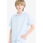 DeFacto Oversize Geniş Kalıp Polo Yaka Müslin Kısa Kollu Gömlek Erkek Çocuk, 7-8 Yaş, W3239A625HS, Mavi-BE174, Erkek Çocuklar