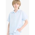DeFacto Oversize Geniş Kalıp Polo Yaka Müslin Kısa Kollu Gömlek Erkek Çocuk, 8-9 Yaş, W3239A625HS, Mavi-BE174, Erkek Çocuklar