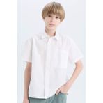DeFacto Oversize Geniş Kalıp Polo Yaka Paraşüt Kısa Kollu Gömlek Erkek Çocuk, 13-14 Yaş, E1588A825HS, Beyaz-WT34, Erkek Çocuklar