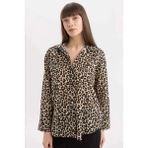 DeFacto Oversize Geniş Kalıp Uzun Kollu Leopar Desenli Vual Gömlek D2564AX24SM