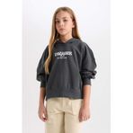 DeFacto Oversize Kapüşonlu Baskılı Sweatshirt Kız Çocuk, 7-8 Yaş, D7040A824WN, Yeşil-GN1022, kız-çocuk