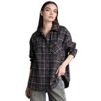 DeFacto Oversıze Kareli Flanel Gömlek, L, G8917AX26SP, Siyah-BK81, Kadın