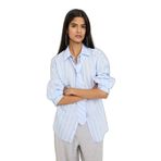 DeFacto Oversize Kravat Detaylı Çizgili Gömlek, L, G8002AX26SP, Mavi-BE791, Kadın