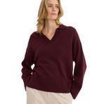 DeFacto Oversıze Polo Yaka Triko Kazak, L, F9126AX25WN, Bordo-BR467, Kadın