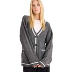 DeFacto Oversize V Yaka Düğmeli Hırka, L, F9556AX25WN, Antrasit-AR191, Kadın