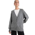 DeFacto Oversize V Yaka Düğmeli Hırka, S, F2902AX25WN, Gri-GR348, Kadın