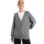 DeFacto Oversize V Yaka Düğmeli Hırka, XS, F2902AX25WN, Gri-GR348, Kadın