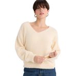 DeFacto Oversıze V Yaka Triko Kazak, 2XL, G3483AX25WN, Ekru-ER105, Kadın