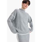DeFacto Oversıze Yarım Balıkçı Yaka Triko Kazak, XL, G3176AX25WN, Gri-GR156, Kadın