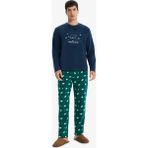 DeFacto Pijama Takımı Regular Fit Polar Baskılı Uzun Kollu Üst Desenli Uzun Alt F4671AX25WN - Yeşil - Dropsuz