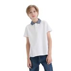 DeFacto Polo Yaka Basic Düz Kısa Kollu Tişört Erkek Çocuk, 8-9 Yaş, D9254A825SM, Beyaz-WT34, Erkek Çocuk