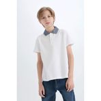 DeFacto Polo Yaka Basic Düz Kısa Kollu Tişört Erkek Çocuk, 9-10 Yaş, D9254A825SM, Beyaz-WT34, Erkek Çocuk