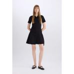 DeFacto Polo Yaka Basic Pileli Mini Elbise D4203AX24AU - 38 - Siyah-BK27