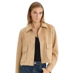 DeFacto Polo Yaka Cepli Süet Ceket, L, TYCAD01D350893DE05, Bej-BG294, Kadın