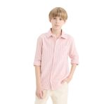 DeFacto Polo Yaka Çizgili Keten Karışımlı Uzun Kollu Gömlek Erkek Çocuk, 9-10 Yaş, D7878A825SM, Pembe-PN111, Erkek Çocuklar