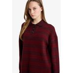 DeFacto Polo Yaka Çizgili Triko Kazak, L, G7240AX25CW, Bordo-BR452, Kadın