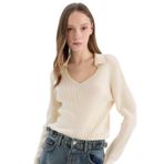 DeFacto Polo Yaka Crop Triko Kazak, XS, 3142518, Ekru, Kadın