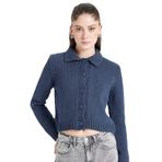 DeFacto Polo Yaka Triko Hırka, L, 3168115, Lacivert, Kadın