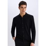 DeFacto Polo Yaka Triko Hırka, S, E8399AX24CW, Siyah-BK27, Erkek