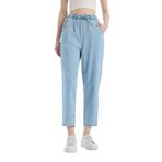 DeFacto Pull On Paperbag Yüksek Bel Düz Paça Uzun Yumuşak Jean Pantolon, 34, E0733AX25SM, Mavi-NM28, Kadın