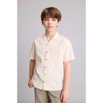 DeFacto Regular Fit Apaş Yaka Brode Kısa Kollu Gömlek Erkek Çocuk H5171A826HS - Bej - 8 - 9 Yaş