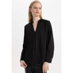 DeFacto Regular Fit Apaş Yaka Saten Uzun Kollu Bluz C3217AX24SP