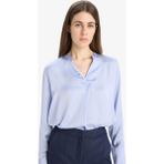 DeFacto Regular Fit Apaş Yaka Saten Uzun Kollu Bluz C3217AX25SP - Mavi-BE472 - XL