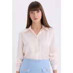 DeFacto Regular Fit Basic Saten Ekru Gömlek, S, E1783AX24WN, Ekru-ER194, Kadın