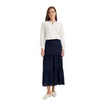 DeFacto Regular Fit Beli Lastikli Kiloş Siyah Krinkıl Viskon Maxi Etek, 36, D5504AX24AU, Lacivert-NV135, Kadın