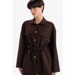 DeFacto Regular Fit Beli Lastikli Tencel Ceket, 34, F6241AX25AU, Kahve-BN220, Kadın