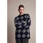 DeFacto Regular Fit Bisiklet Yaka Baklava Desenli Triko Kazak Tunik, L, G6356AX25WN, Lacivert-NV207, Kadın
