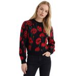 DeFacto Regular Fit Bisiklet Yaka Çiçekli Triko Kazak, S, G8227AX25WN, Siyah-BK27, Kadın