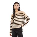 DeFacto Regular Fit Bisiklet Yaka Çizgili Triko Kazak, S, E6994AX25SM, Ekru-ER105, Kadın