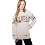 DeFacto Regular Fit Bisiklet Yaka Desenli Triko Kazak Tunik, XL, G6341AX25WN, Ekru-ER218, Kadın