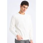 DeFacto Regular Fit Bisiklet Yaka Dokulu Jakarlı Sweatshirt, L, D7549AX25SP, Ekru-ER138, erkek