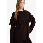 Defacto Regular Fit Bisiklet Yaka Düğme Detaylı Triko Tunik G5062AX25CW, L, Kahve