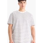 DeFacto Regular Fit Bisiklet Yaka Kısa Kollu Çizgili Tişört, S, E2623AX25SM, Beyaz-WT46, Erkek