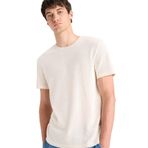DeFacto Regular Fit Bisiklet Yaka Kısa Kollu Triko Görünümlü Tişört, S, E3963AX25SM, Beyaz-WT46, Erkek