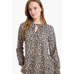 DeFacto Regular Fit Bisiklet Yaka Leopar Desenli Uzun Kollu Bluz, S, N1809AZ26SP, Ekru-ER103, Kadın
