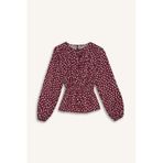 Defacto Regular Fit Bisiklet Yaka Puantiyeli Uzun Kollu Bluz E9920ax25aubr375 Bordo
