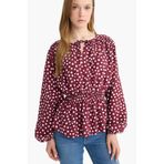 DeFacto Regular Fit Bisiklet Yaka Puantiyeli Uzun Kollu Bluz, XL, E9920AX25AU, Bordo, Kadın